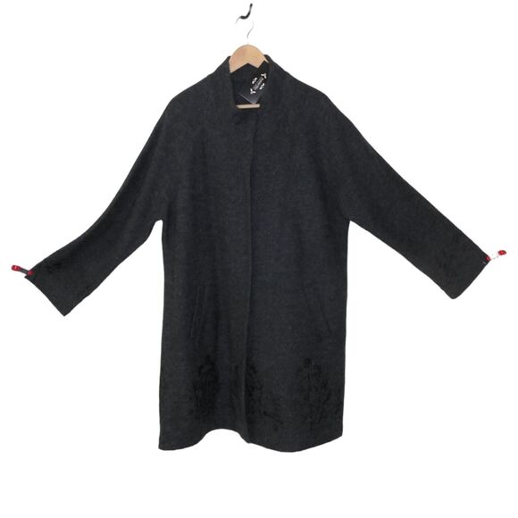 NWT Nanette Lepore 2XL 100% Wool Gray Embroidered Unlined Knee Length Coat - Picture 2 of 16